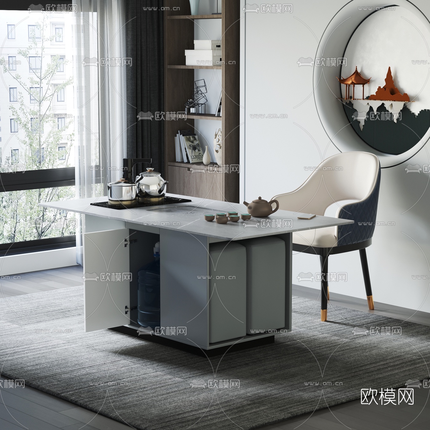 现代大理石茶桌椅3d模型
