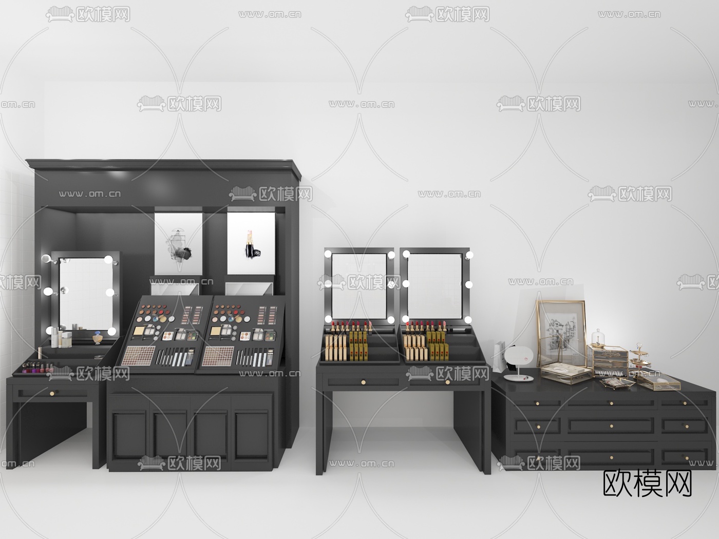 简欧化妆品展柜3d模型下载