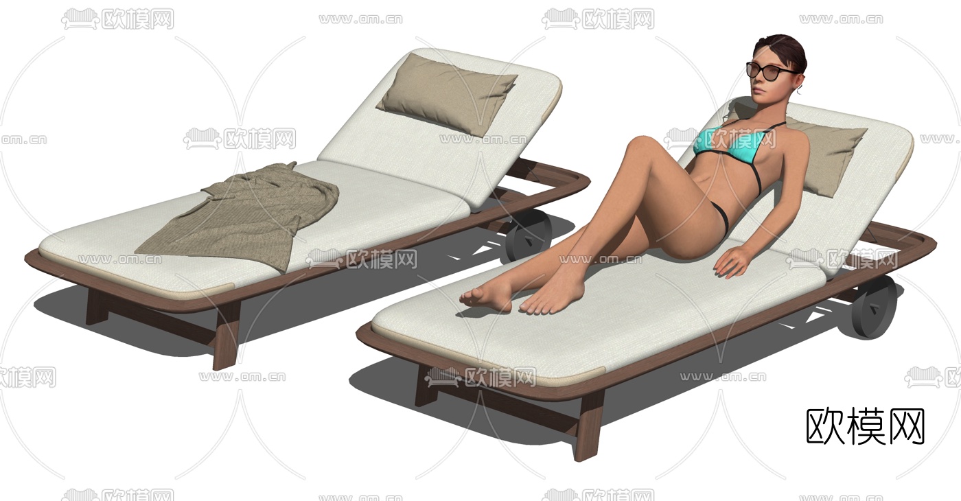 现代沙滩躺椅su模型下载