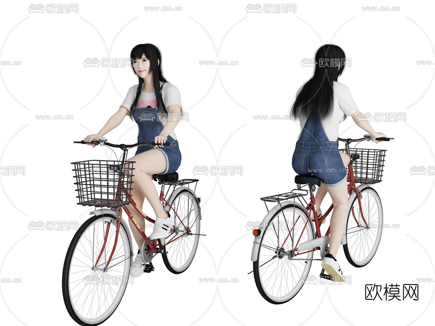现代骑车美女人物3d模型
