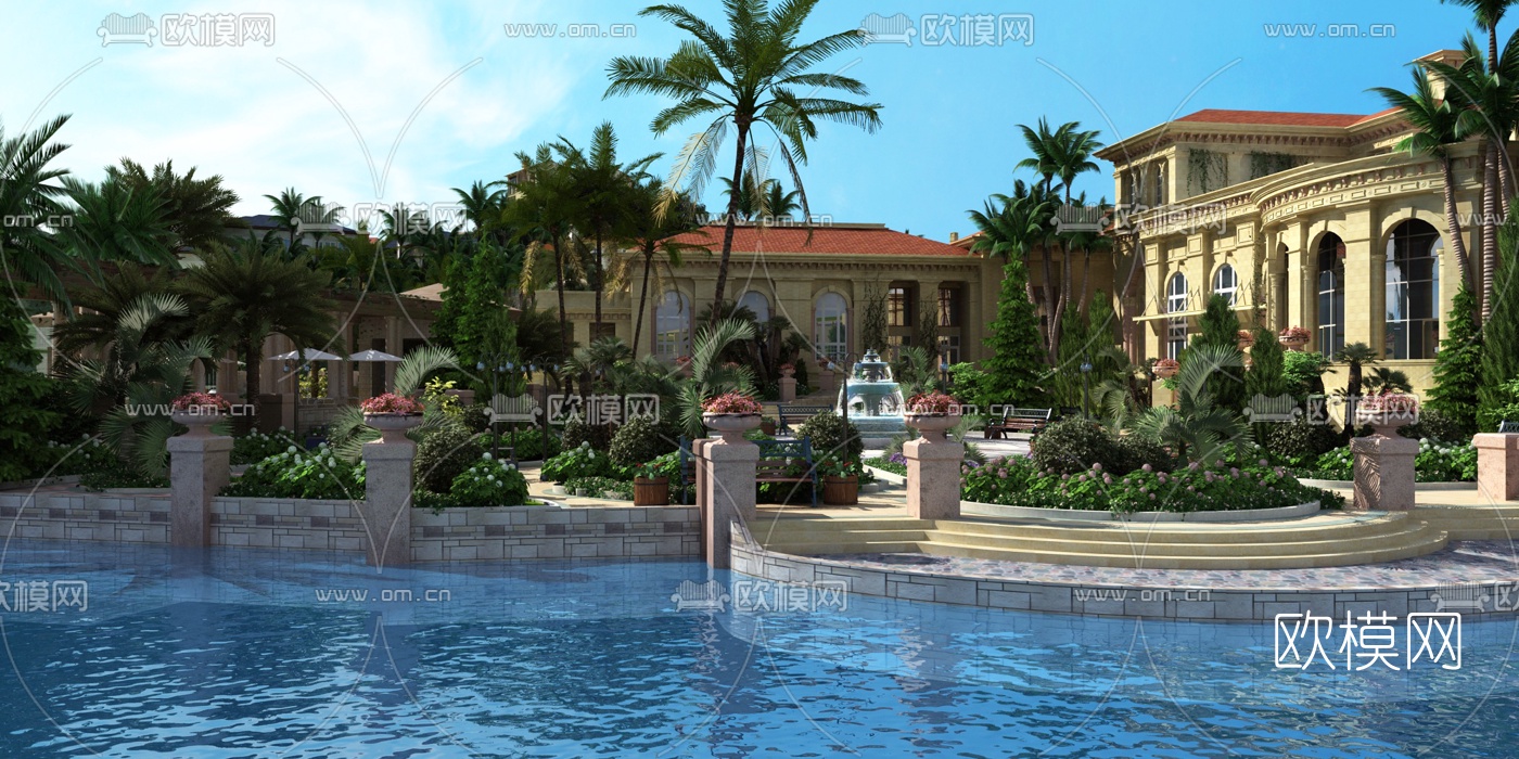 欧式别墅庄园景观3d模型下载