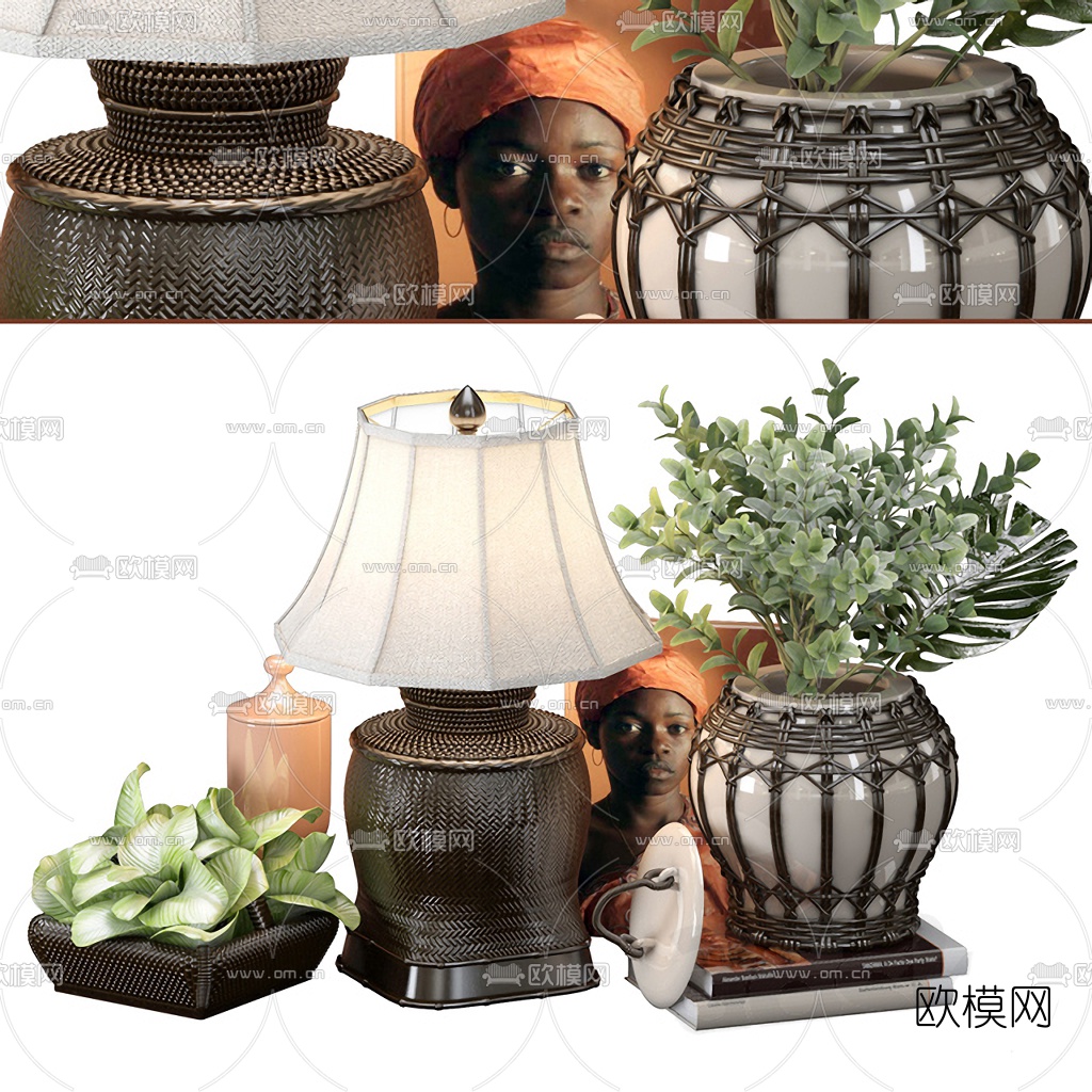 美式台灯花瓶插花3d模型下载