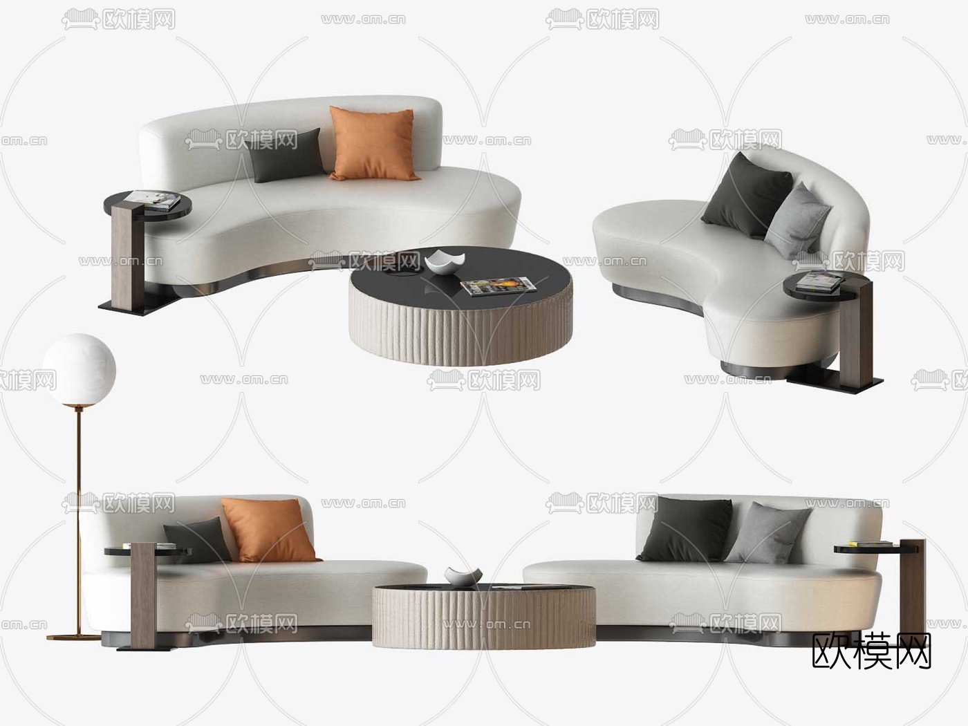 现代布艺弧形沙发茶几3d模型下载