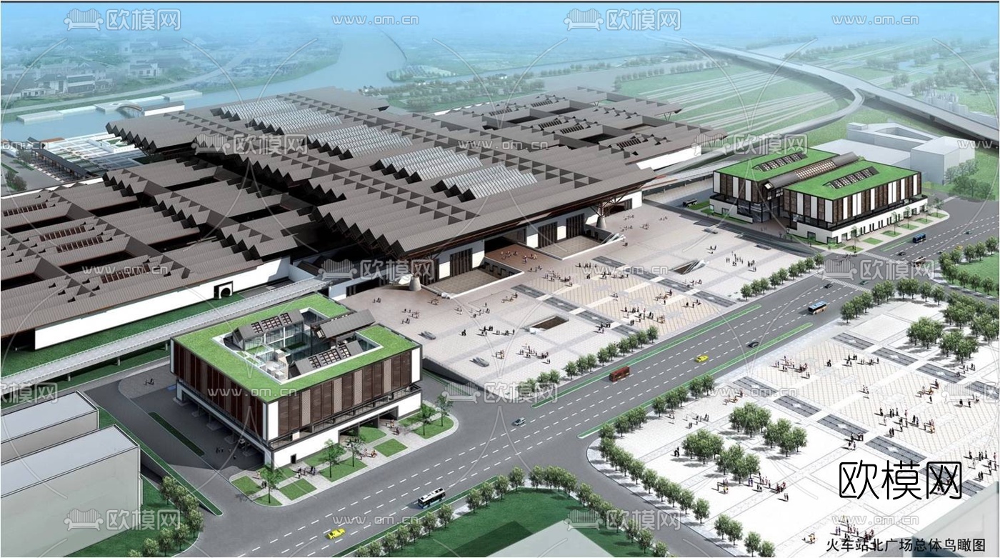 中式高铁站汽车站su模型下载（渲染图2）