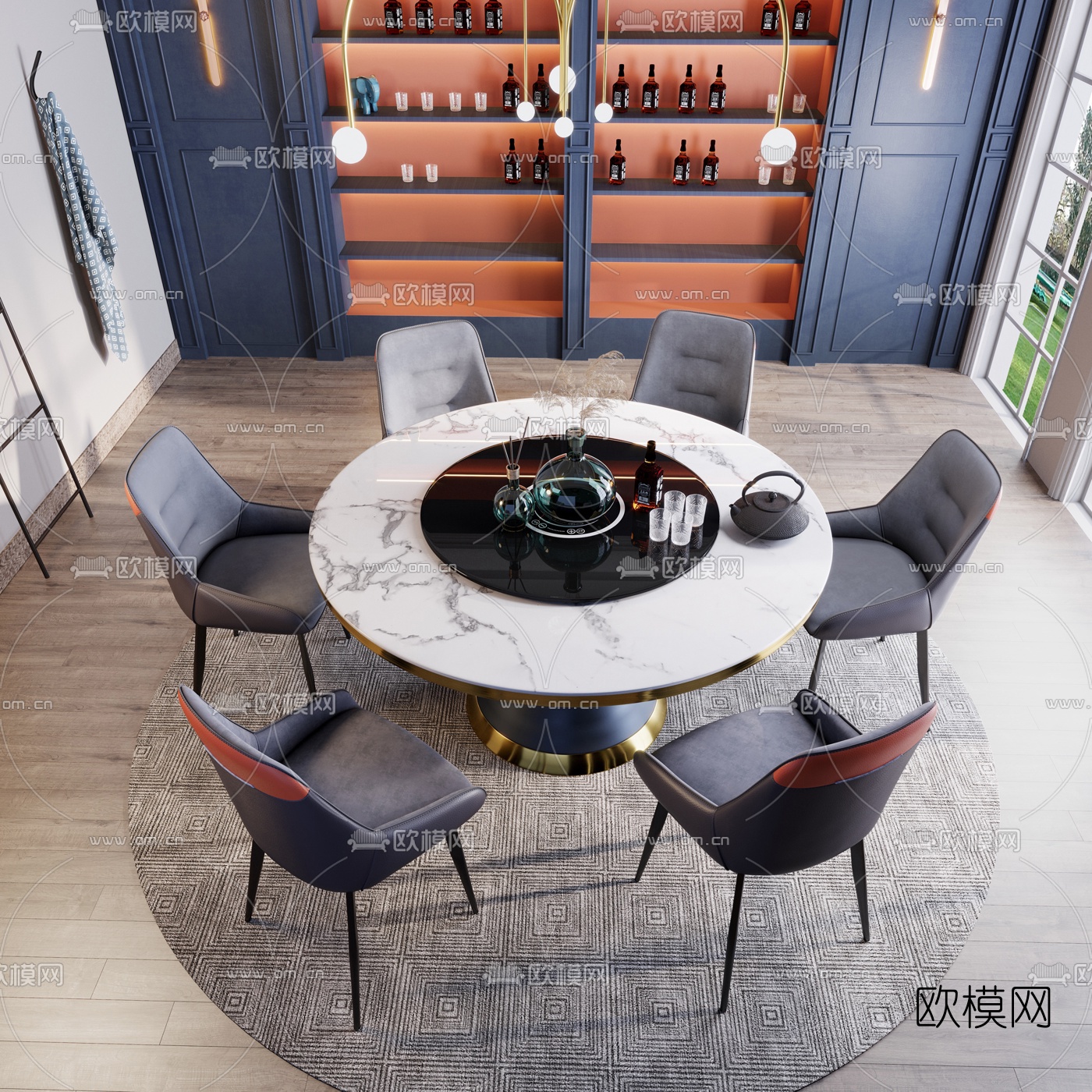 现代转盘电磁炉餐桌椅3d模型