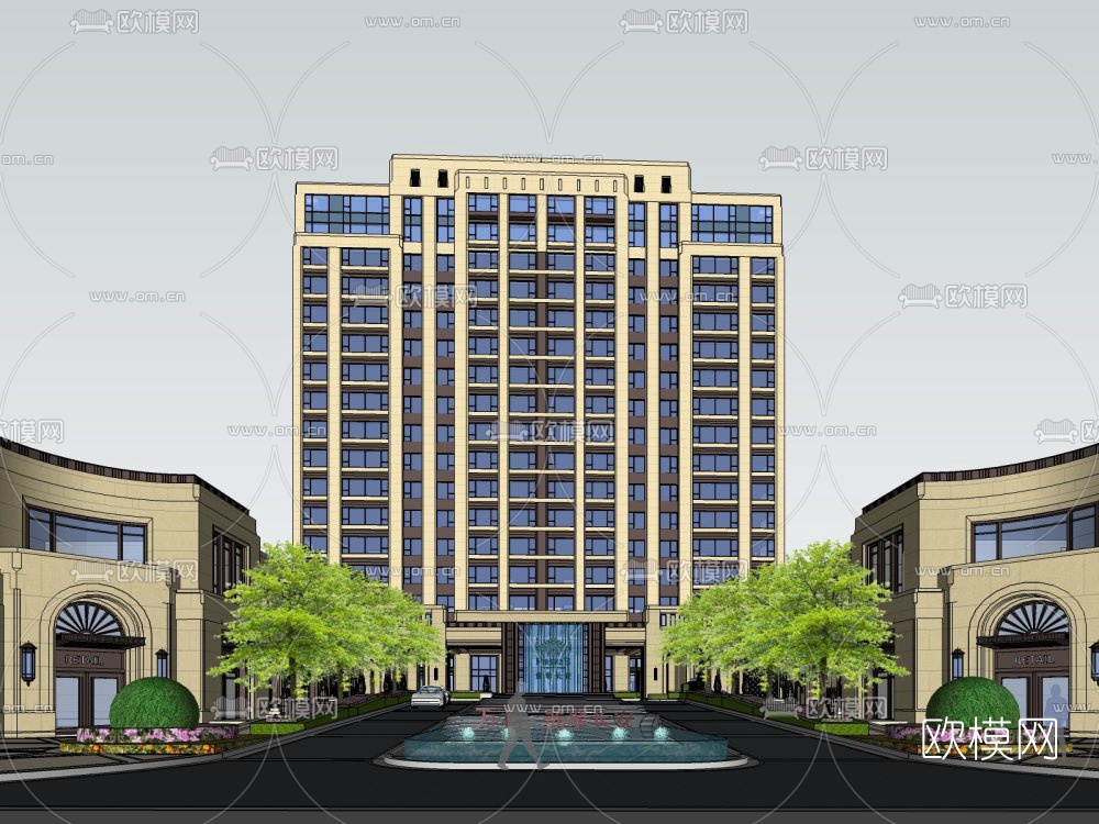 简欧高层住宅楼鸟瞰su模型下载（渲染图6）