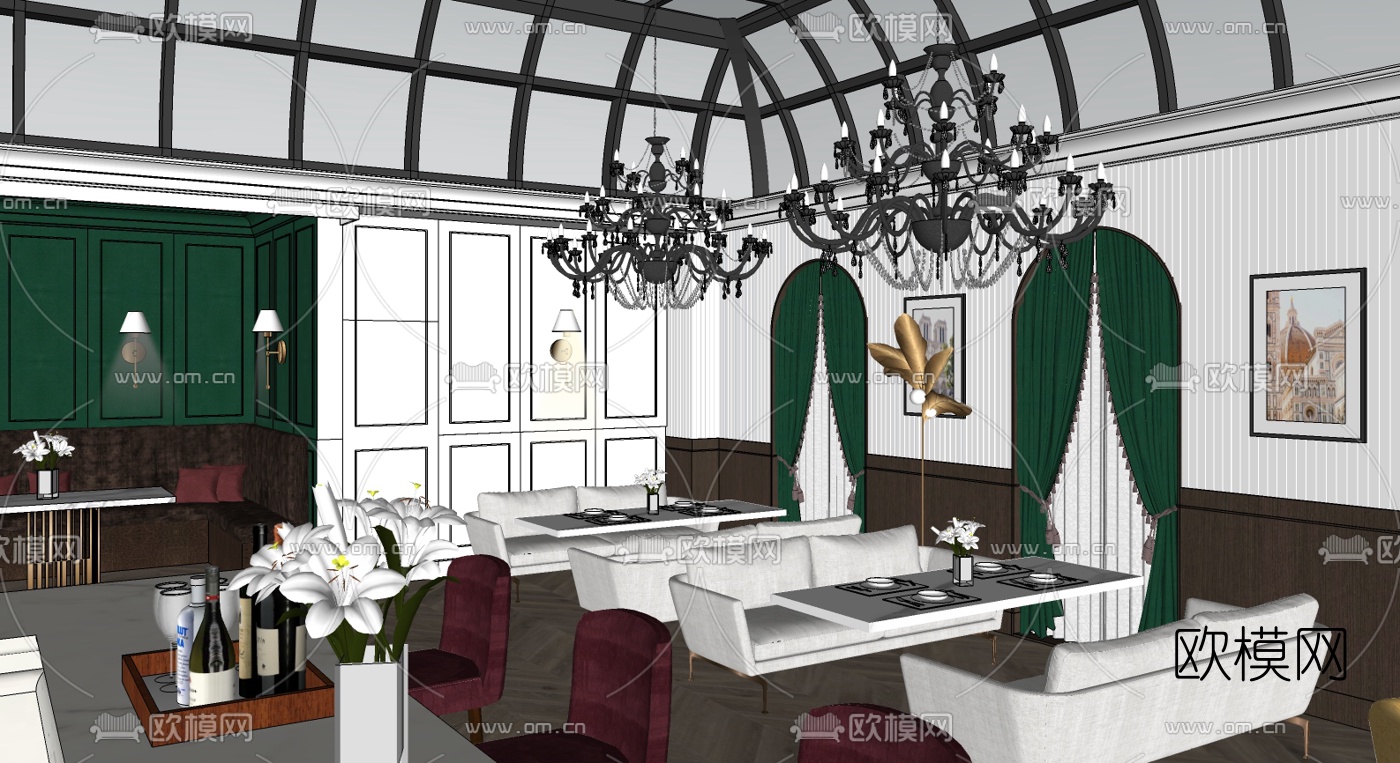 欧式西餐厅su模型下载（渲染图5）