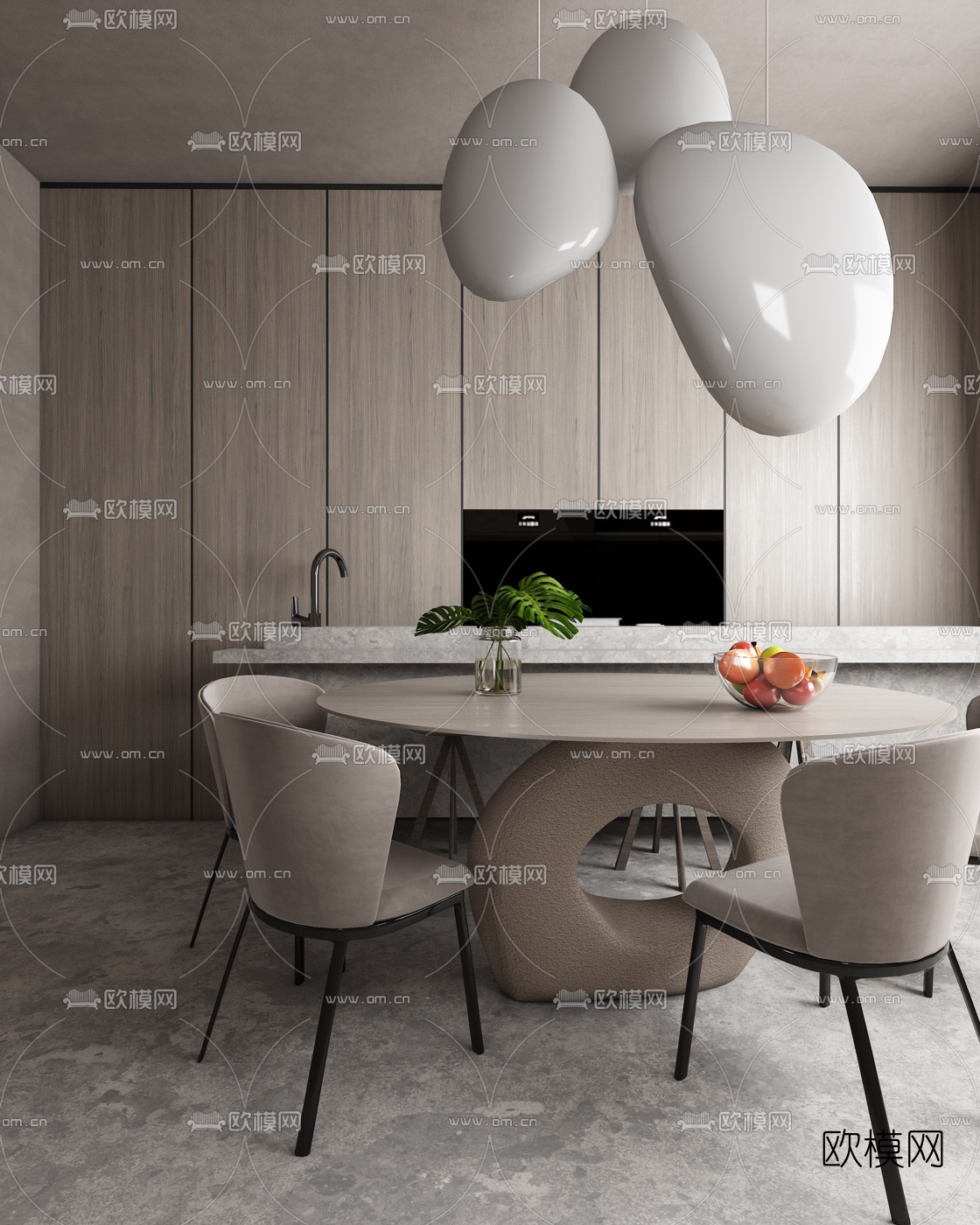 Yana Prydalna设计 北欧侘寂圆形餐桌椅3d模型