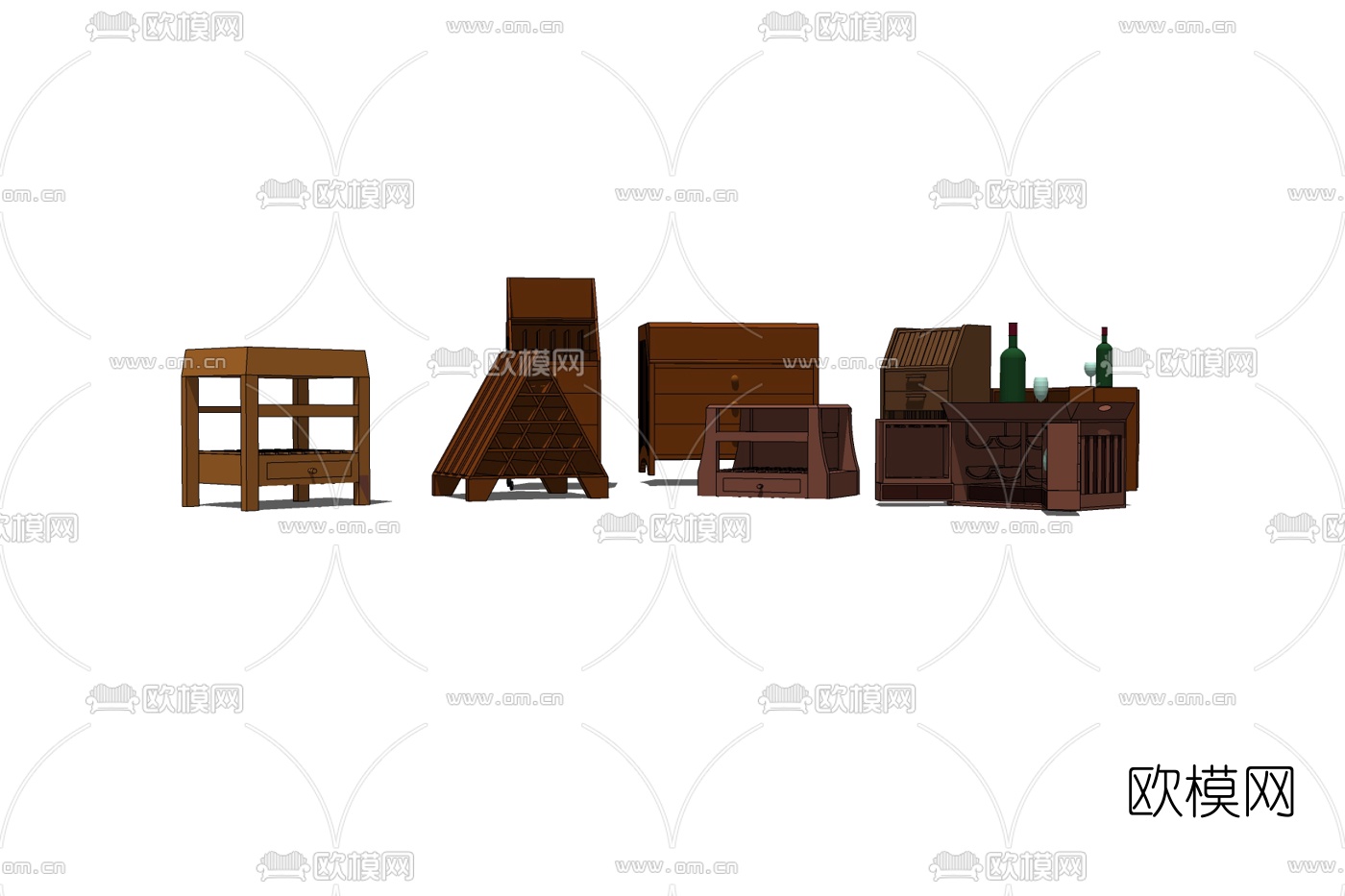现代实木酒柜酒架免费su模型下载