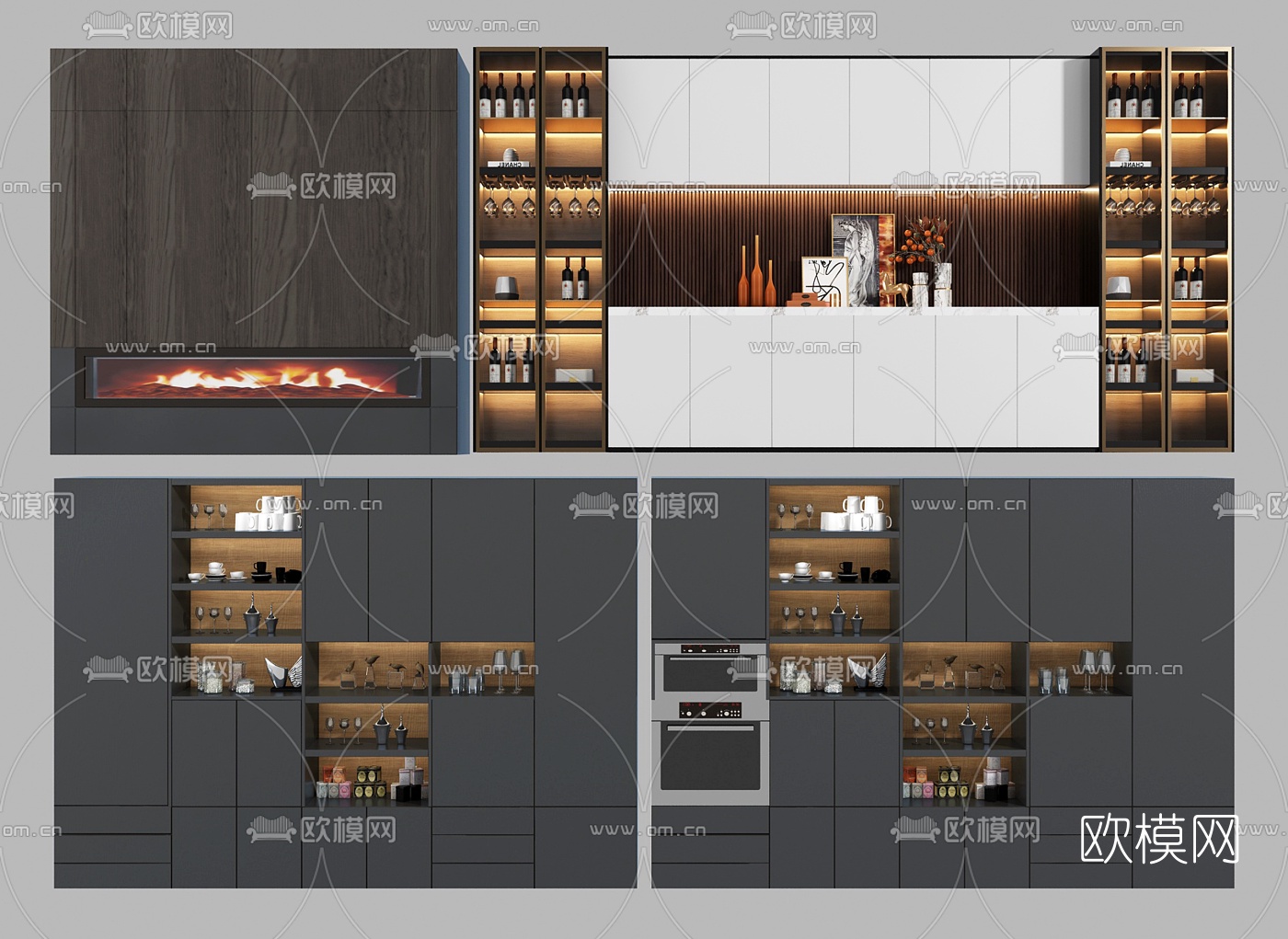 现代实木酒柜3d模型