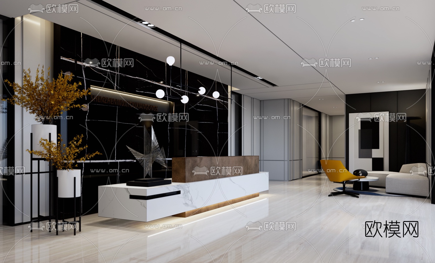 现代接待厅前台su模型