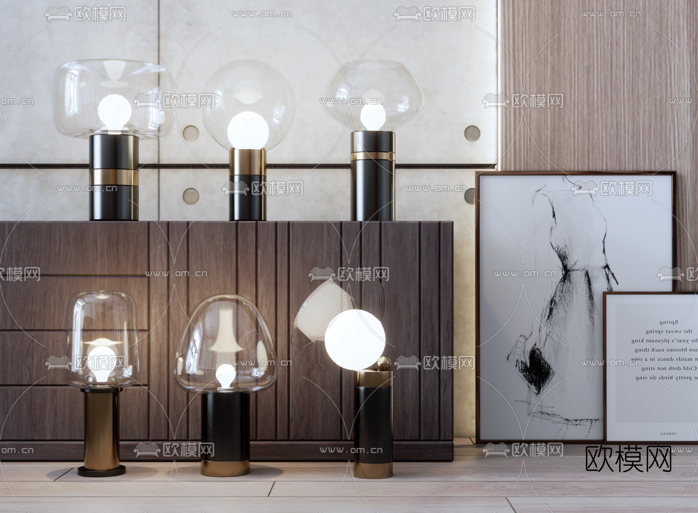现代玻璃台灯su模型