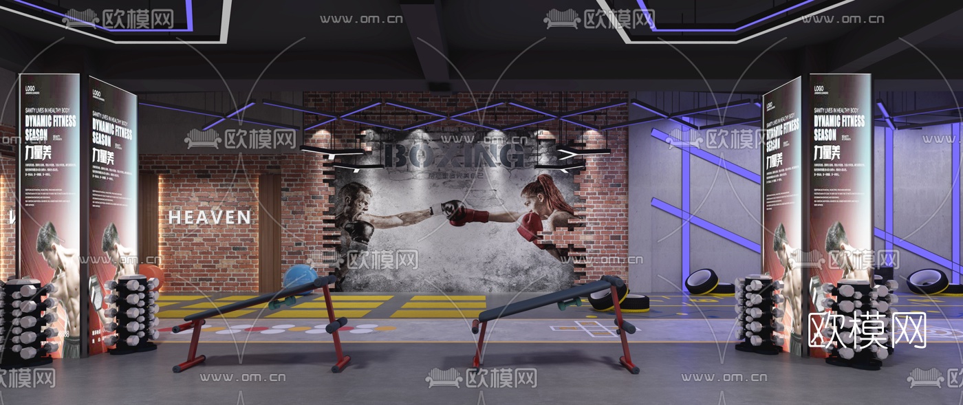 工业风健身房3d模型