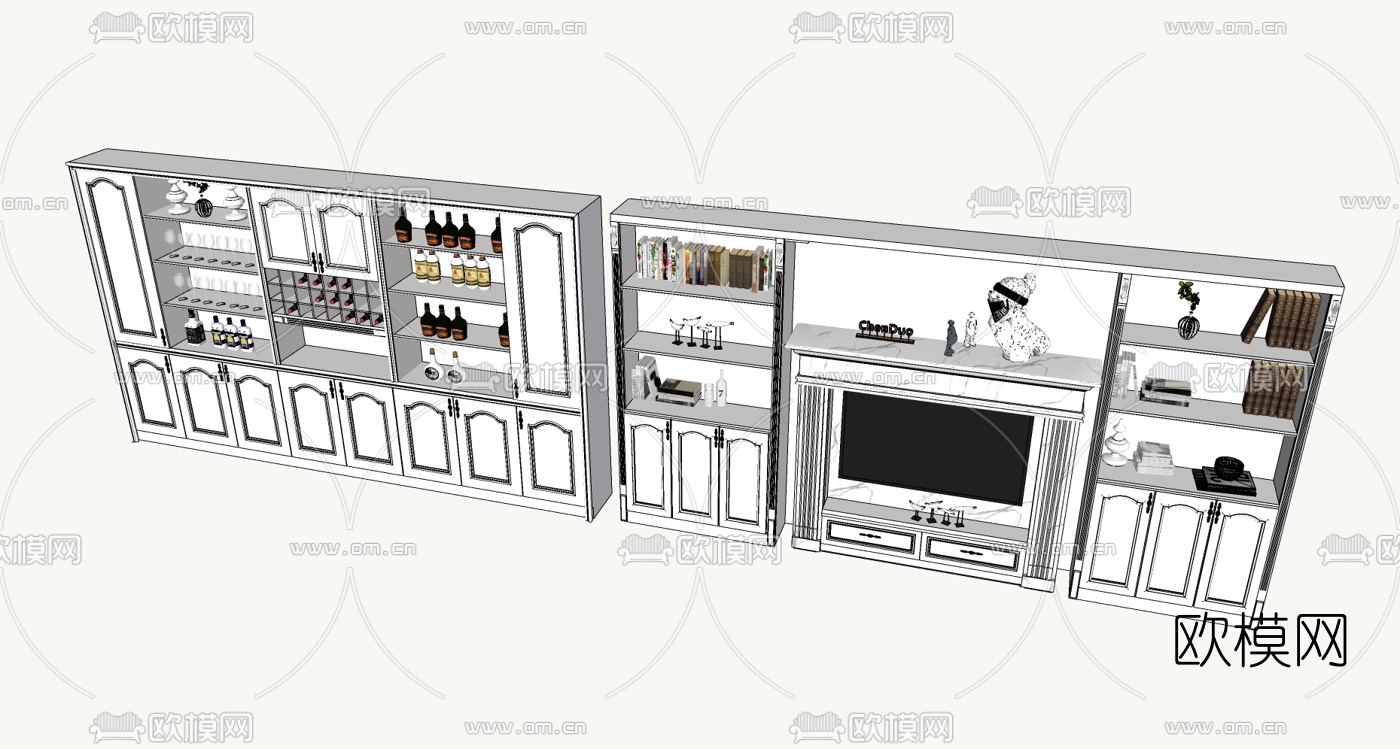美式实木酒柜su模型下载（渲染图2）