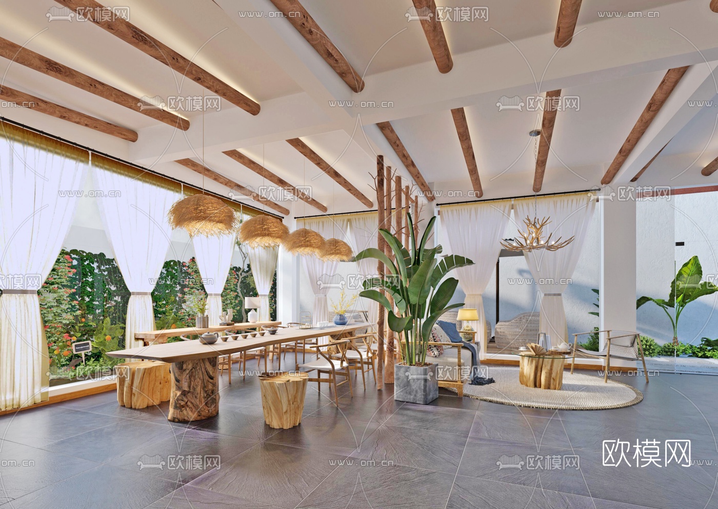 北欧民宿大厅3d模型下载（渲染图1）