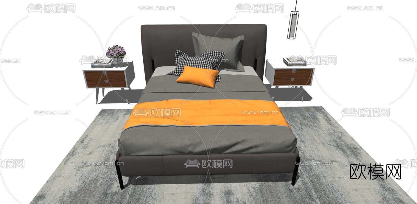 现代单人床su模型下载
