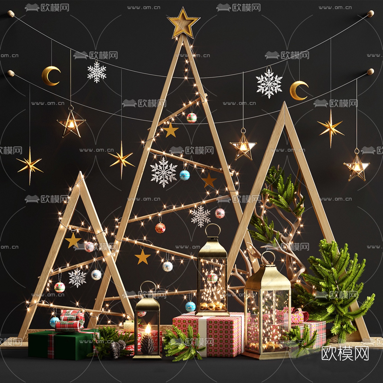 现代圣诞装饰美陈3d模型下载