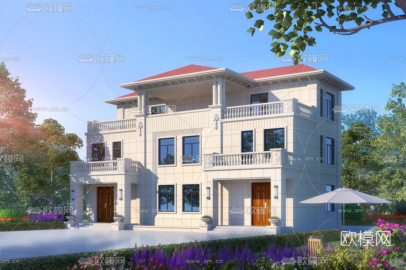 简欧独栋别墅外观3d模型下载