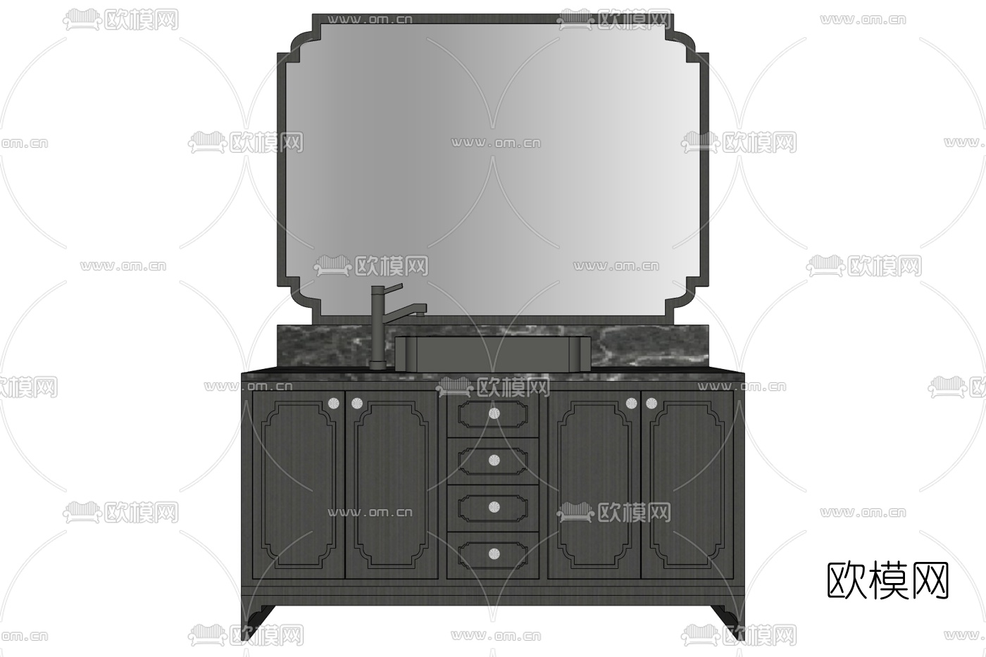 新中式洗手台免费su模型下载