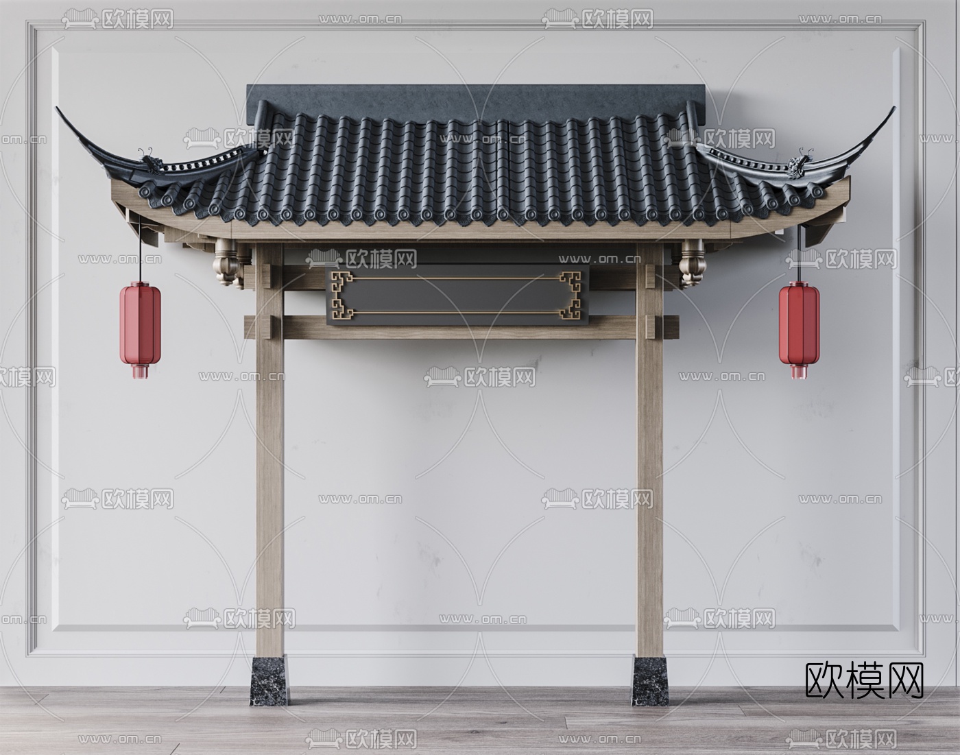 中式古建屋檐门头3d模型