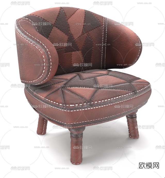 美式皮革单人沙发免费3d模型下载