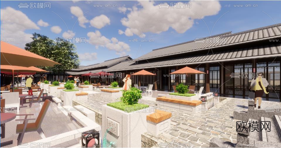 中式风情商业街su模型下载（渲染图5）