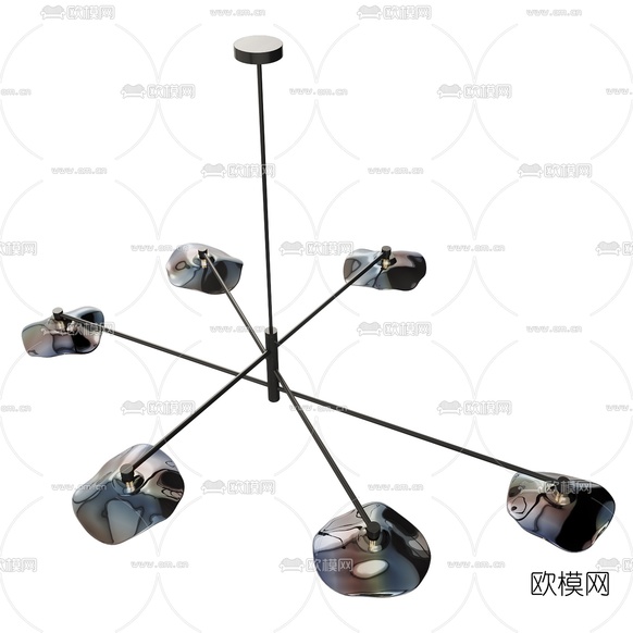 现代金属多头吊灯3d模型下载(渲染图3)