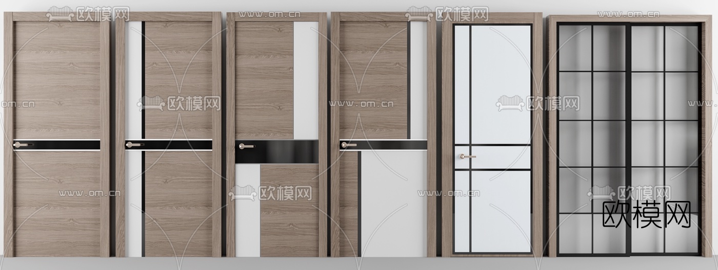 北欧原木单开门房门3d模型下载