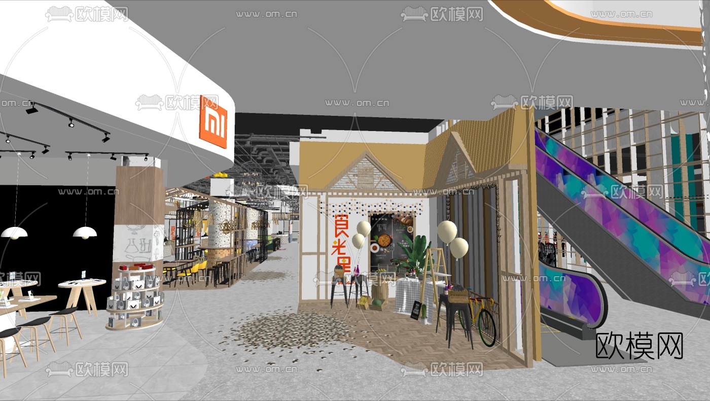 现代美食街快餐店su模型下载（渲染图6）
