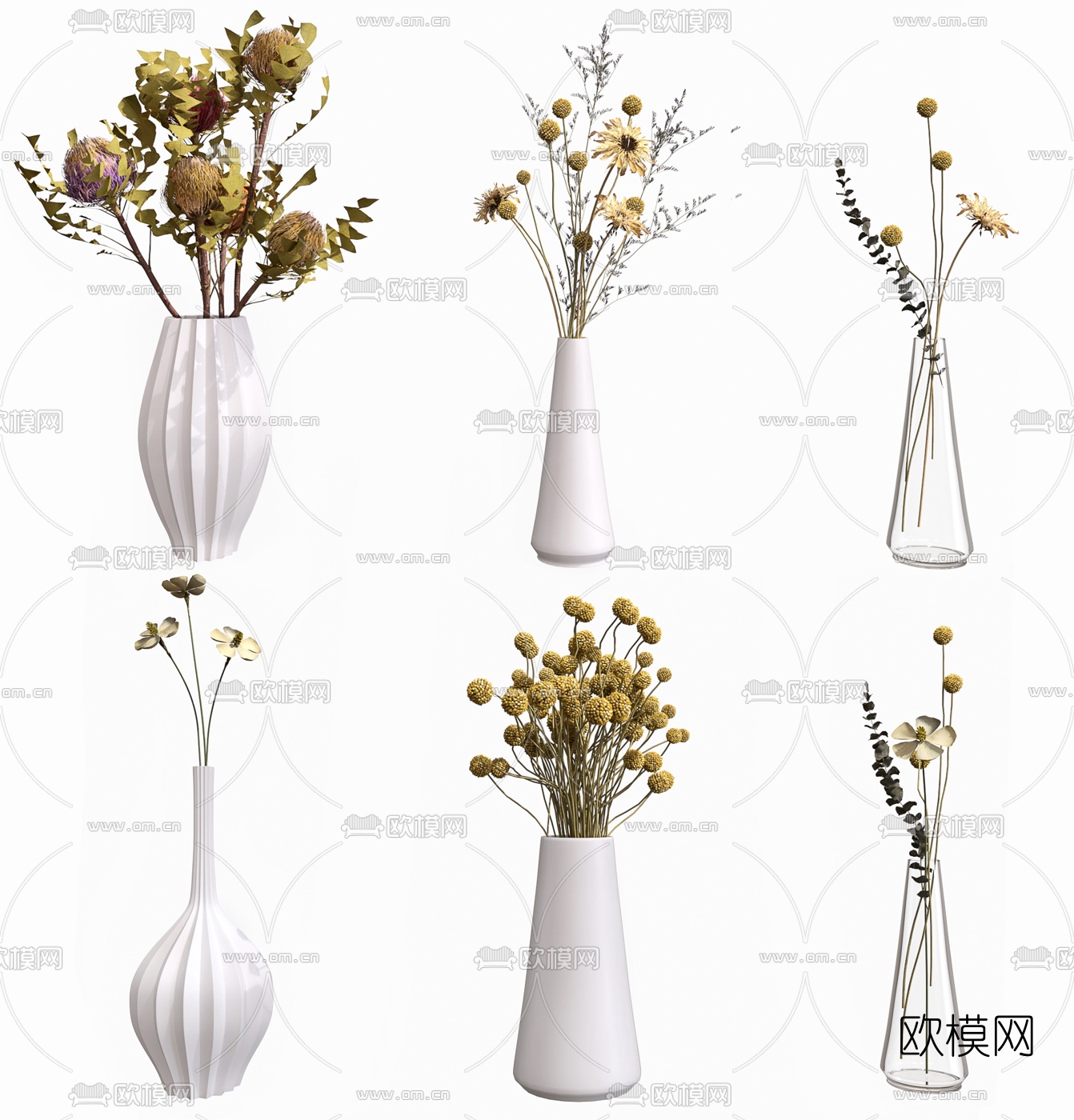 现代干枝花瓶花艺3d模型