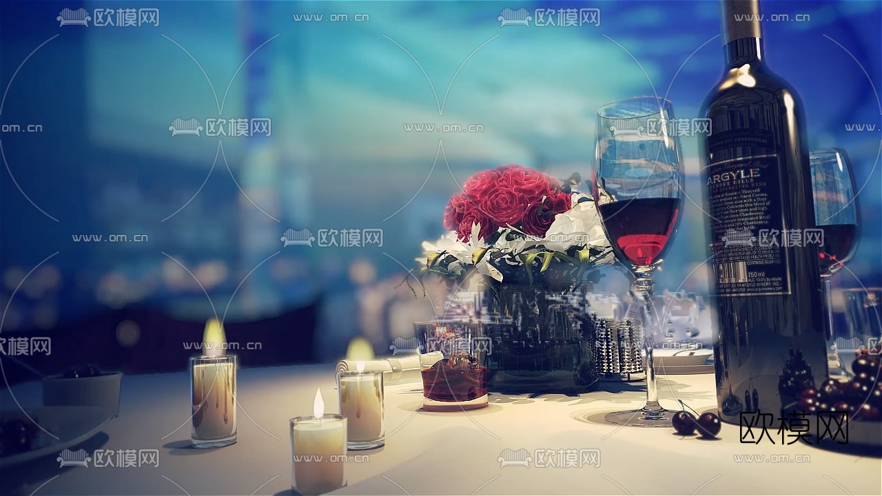 现代花瓶花艺烛台酒水酒杯摆件3d模型下载