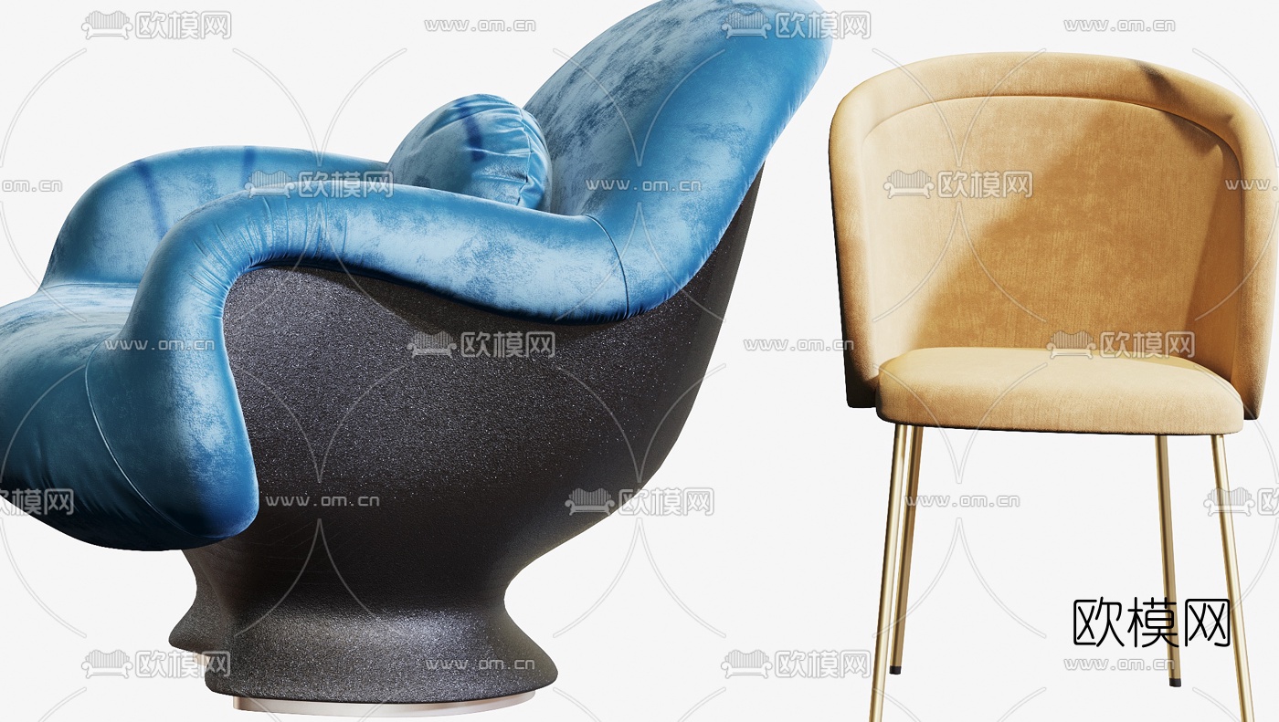 现代绒布单人沙发休闲沙发3d模型