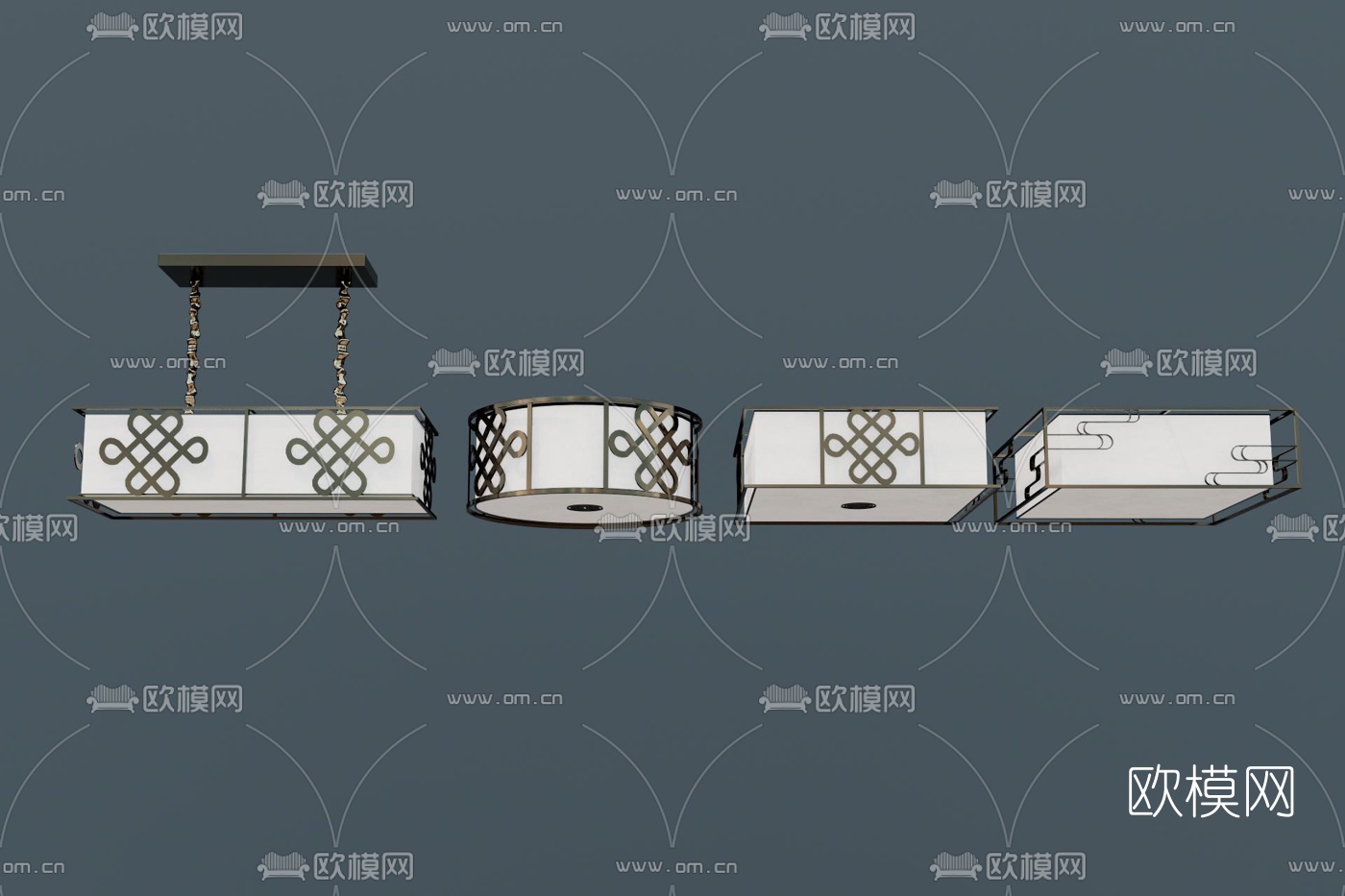 新中式吊灯su模型