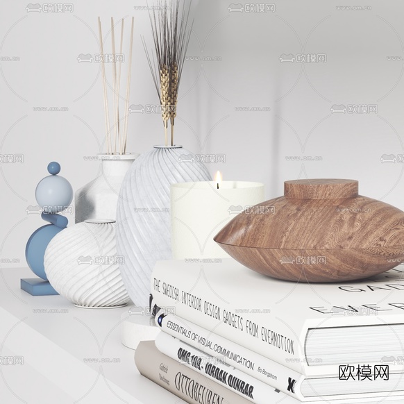 现代书籍花瓶饰品摆件3d模型下载(渲染图4)
