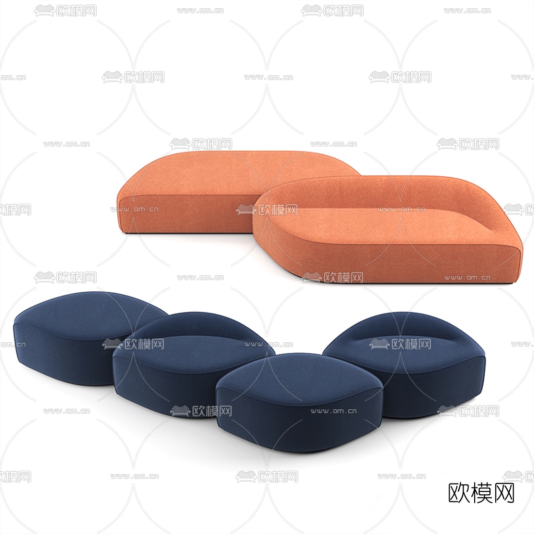 现代布艺沙发凳3d模型下载（渲染图3）