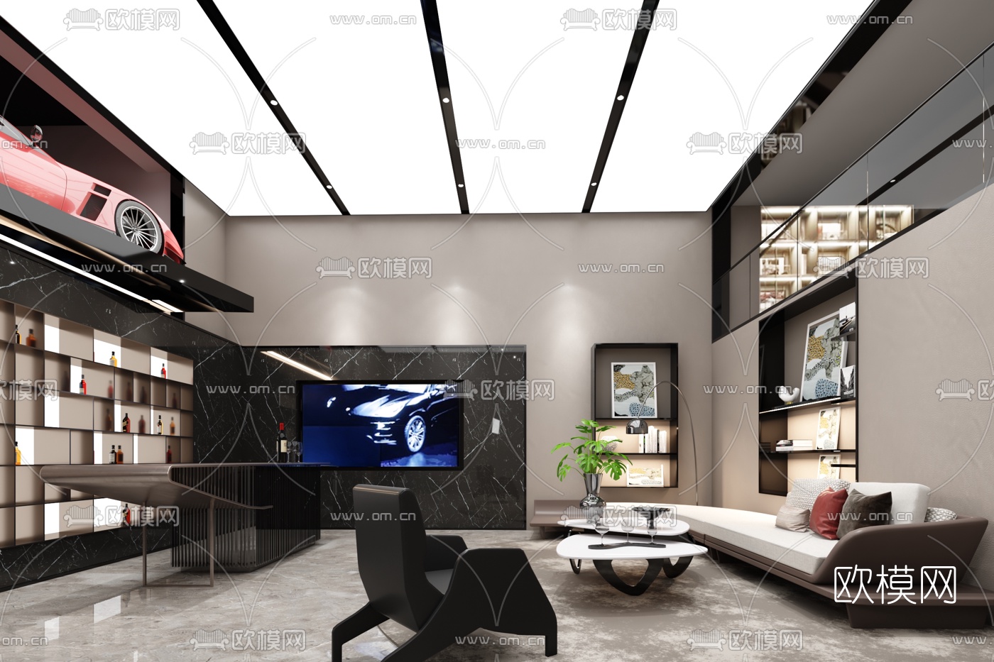 现代地下室休息室3d模型