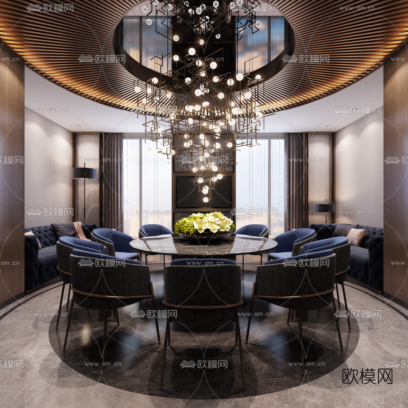 现代轻奢酒店餐厅包房3d模型