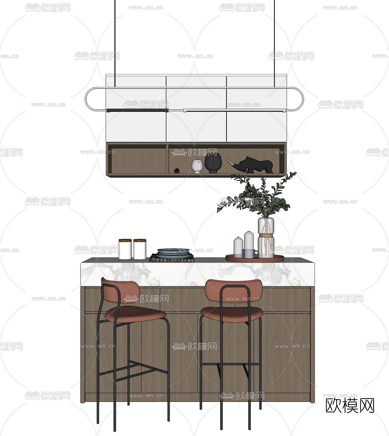 现代吧台吧椅su模型下载