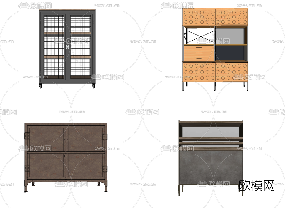 现代储物柜组合su模型下载
