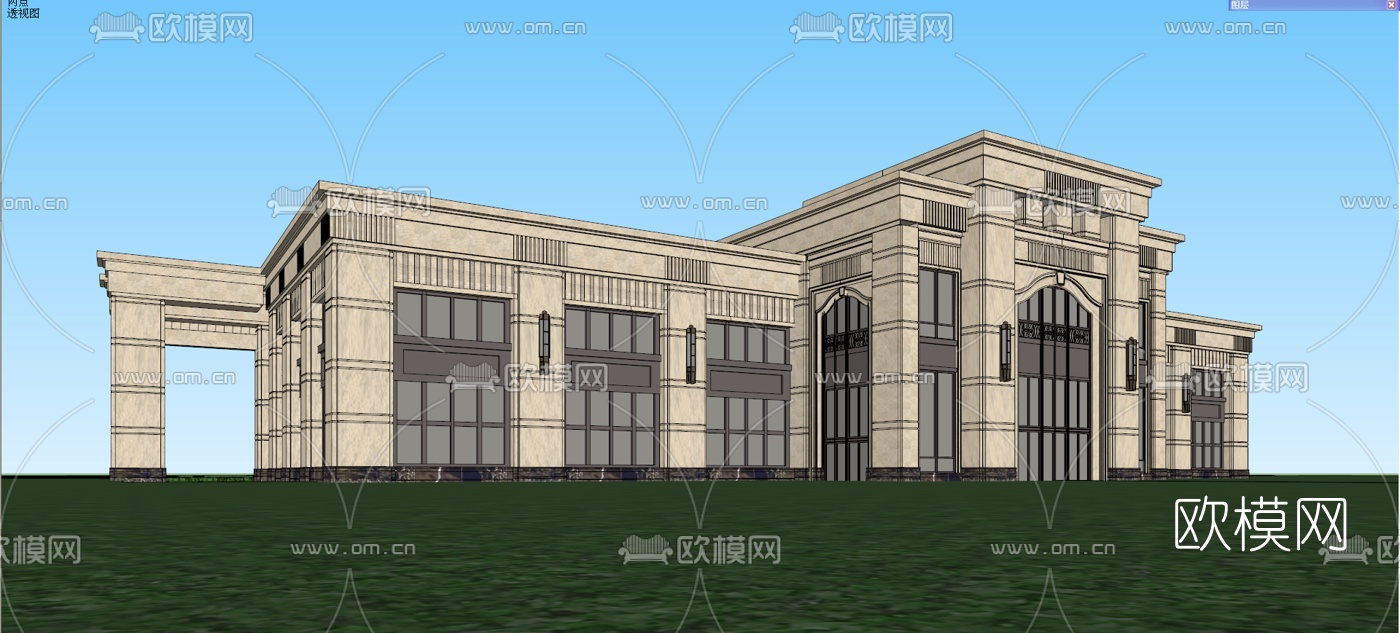 新古典售楼处建筑外观su模型下载（渲染图2）