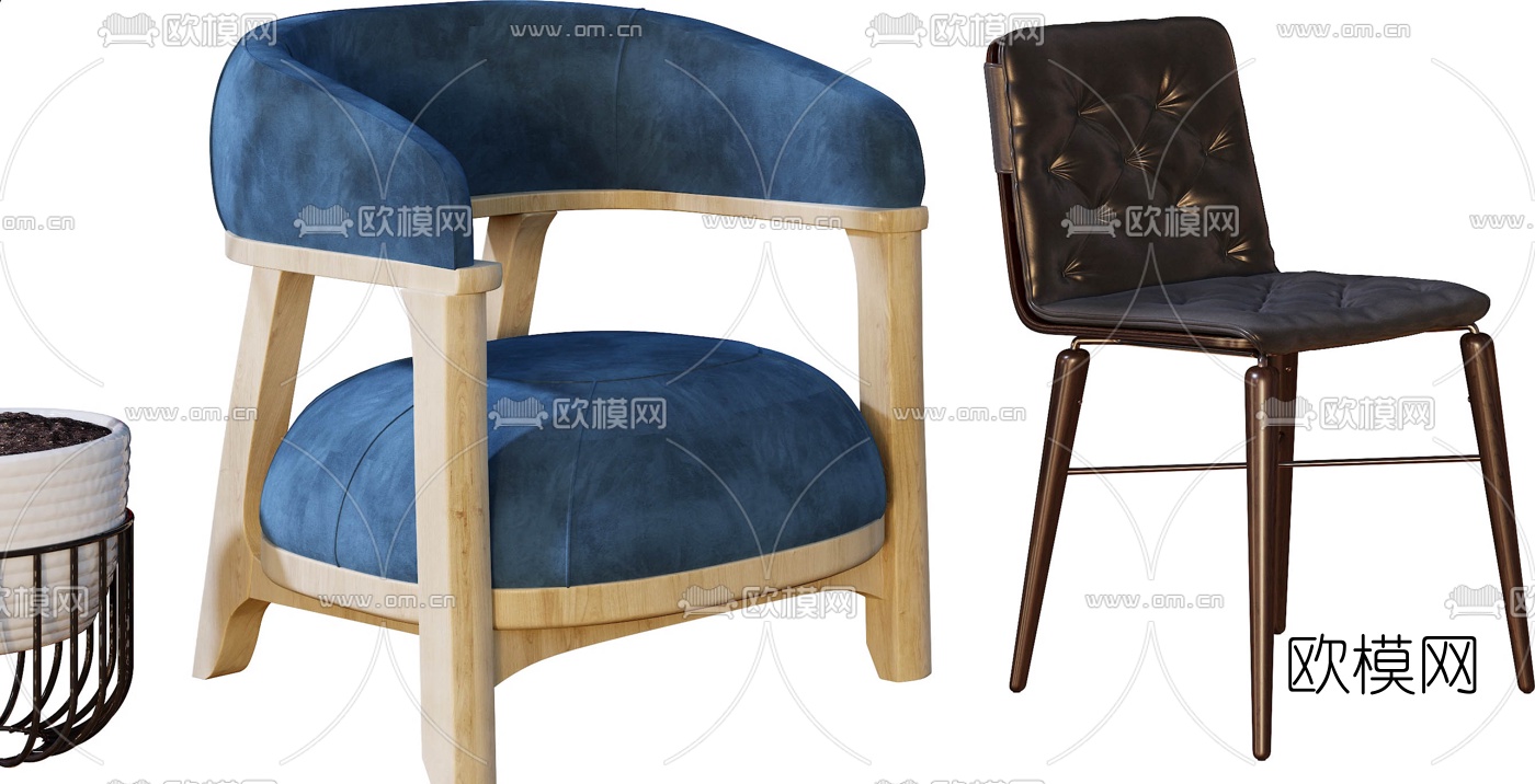 现代轻奢布艺休闲椅3d模型下载（渲染图5）