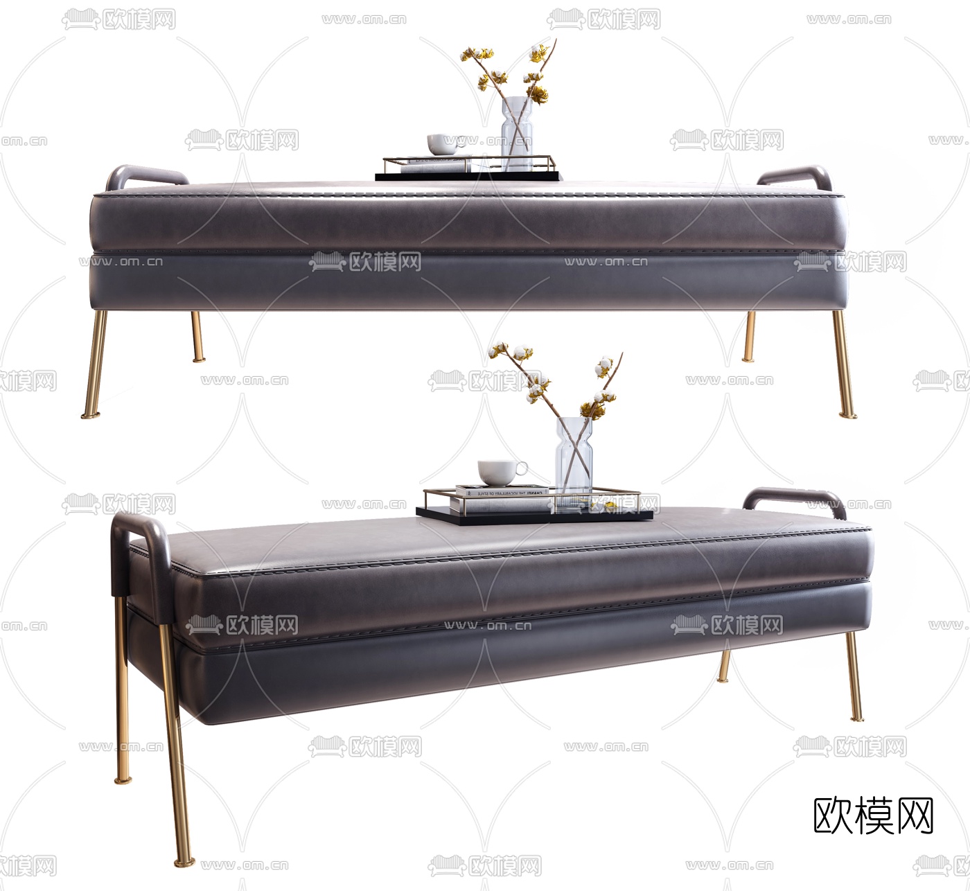 现代床尾凳脚蹬3d模型下载