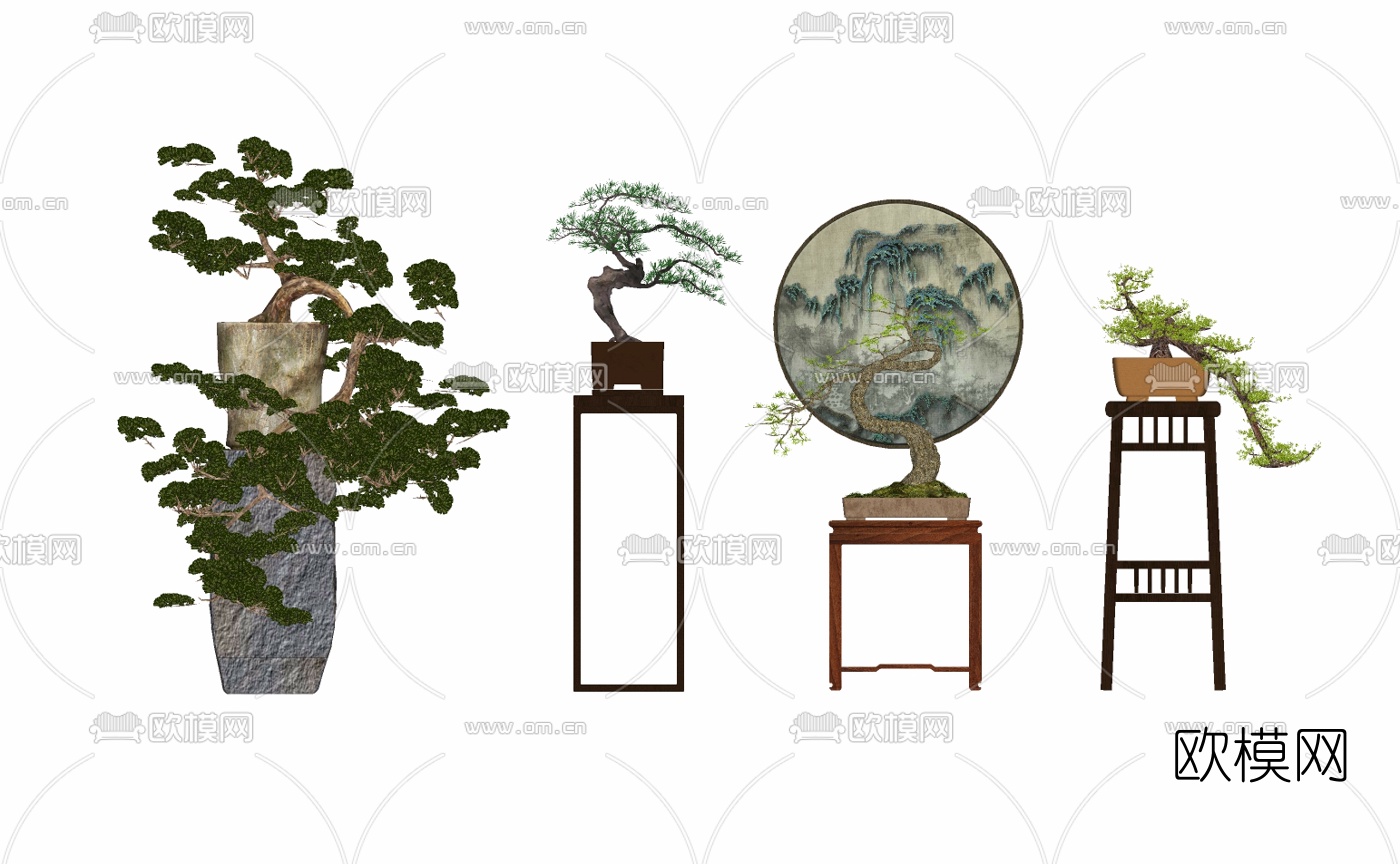 中式绿植盆栽su模型下载