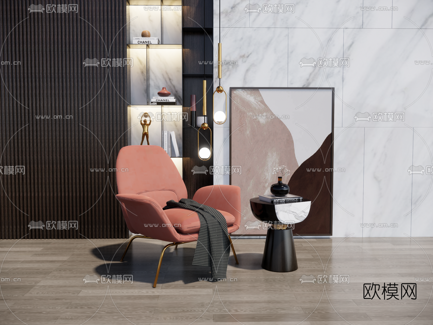现代轻奢休闲椅su模型下载（渲染图1）