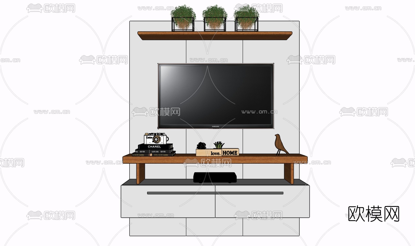 现代实木电视柜免费su模型下载