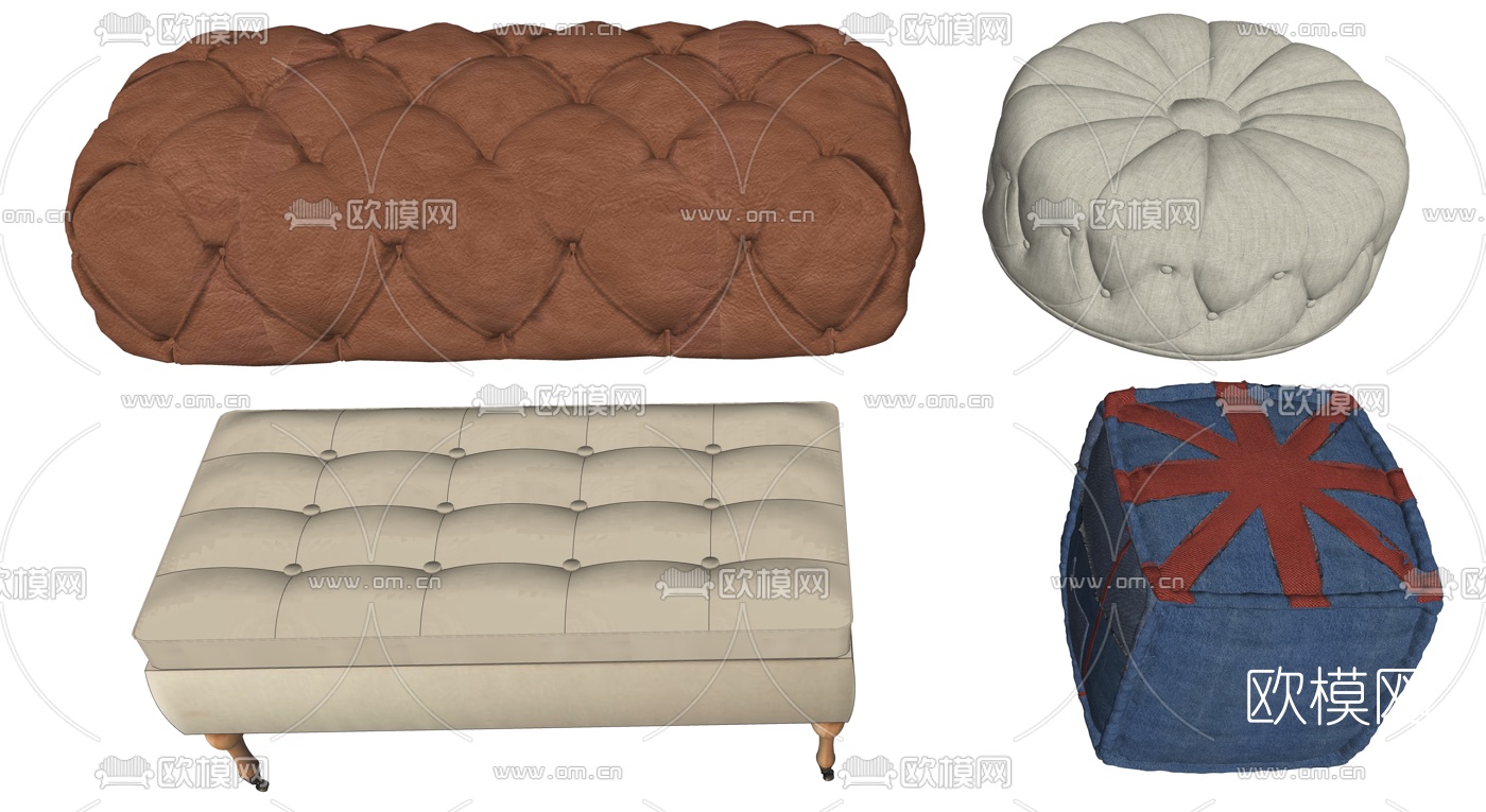 美式布艺沙发凳su模型下载