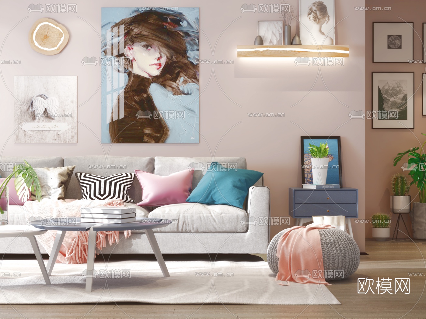 北欧时尚客厅3d模型下载（渲染图5）