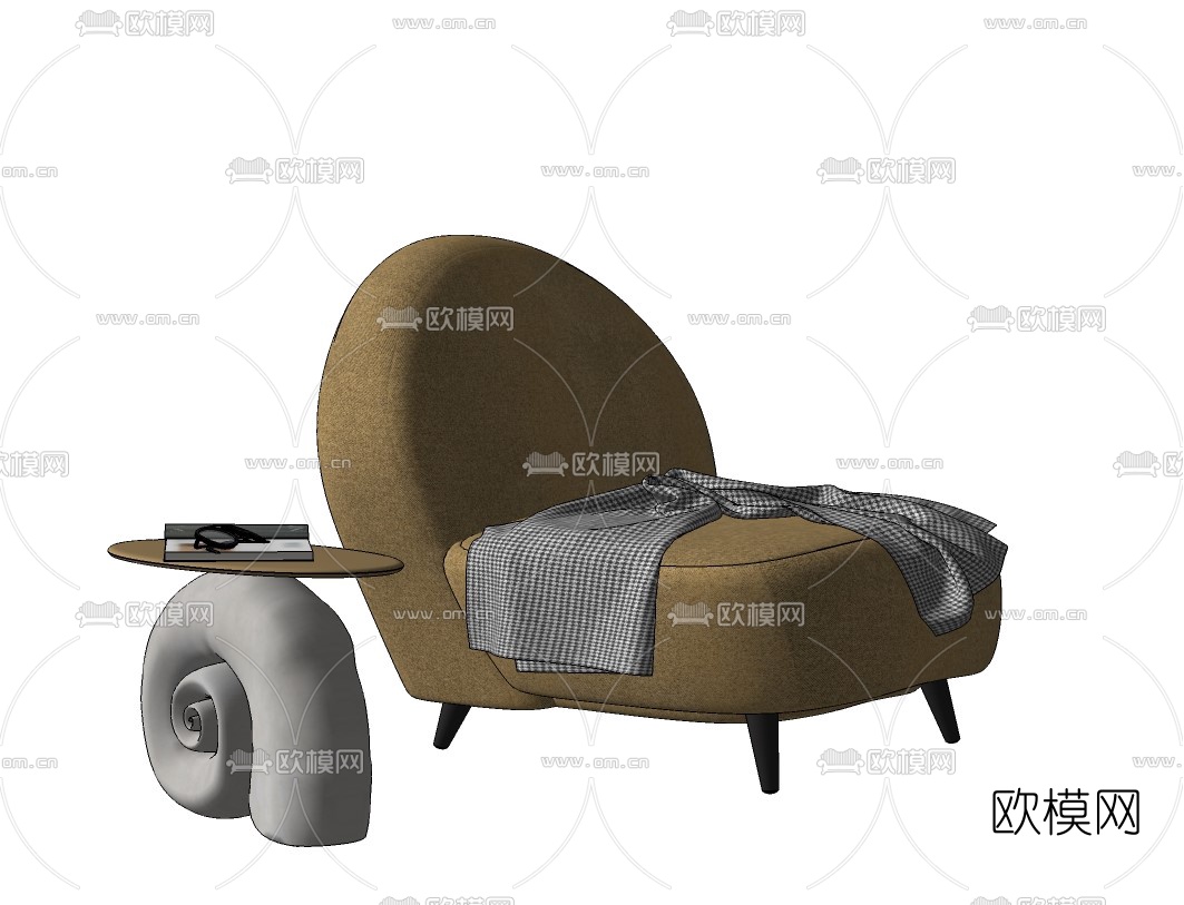 北欧布艺单人沙发su模型下载（渲染图2）