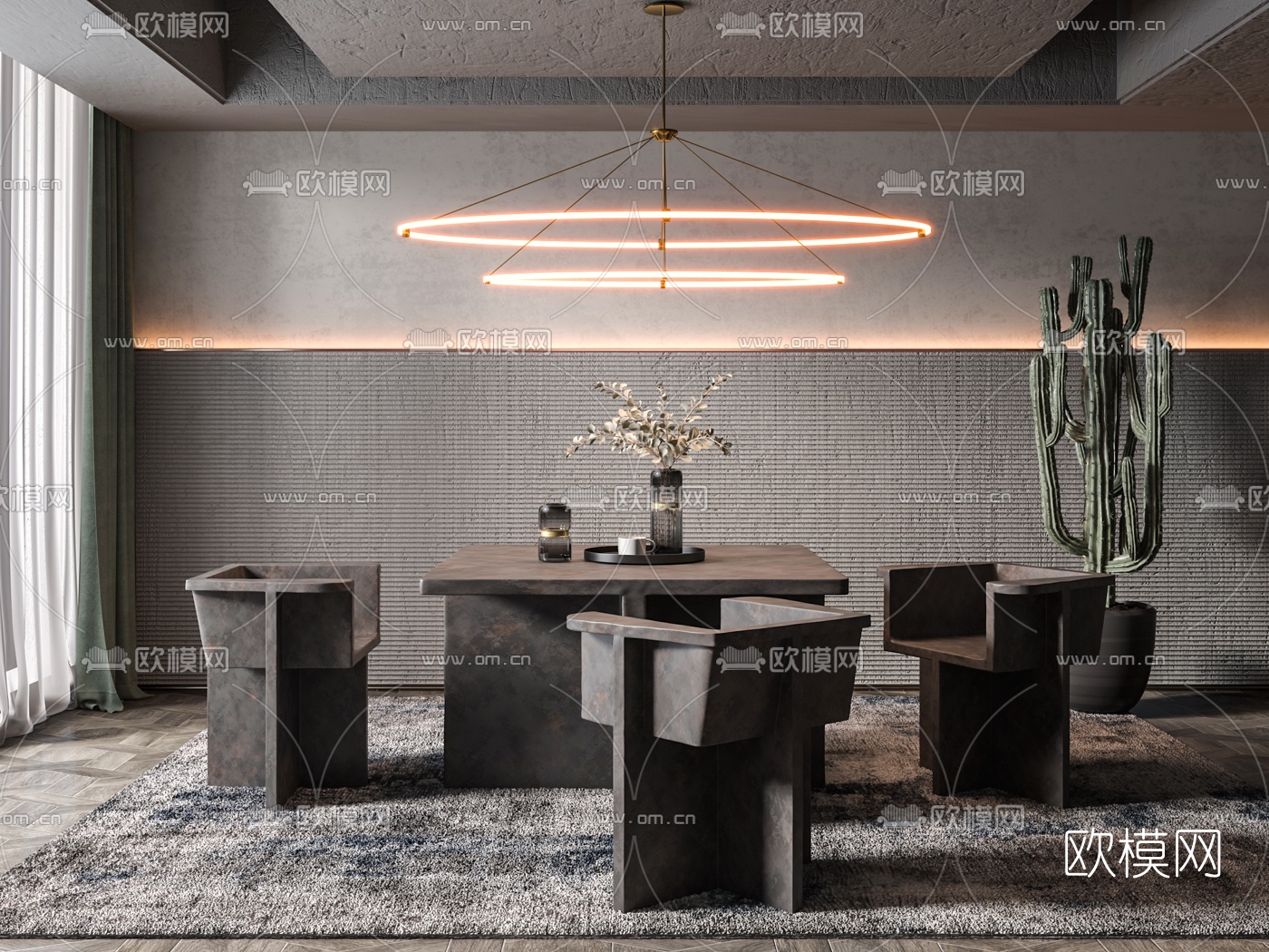 工业风简约餐桌椅3d模型下载（渲染图1）