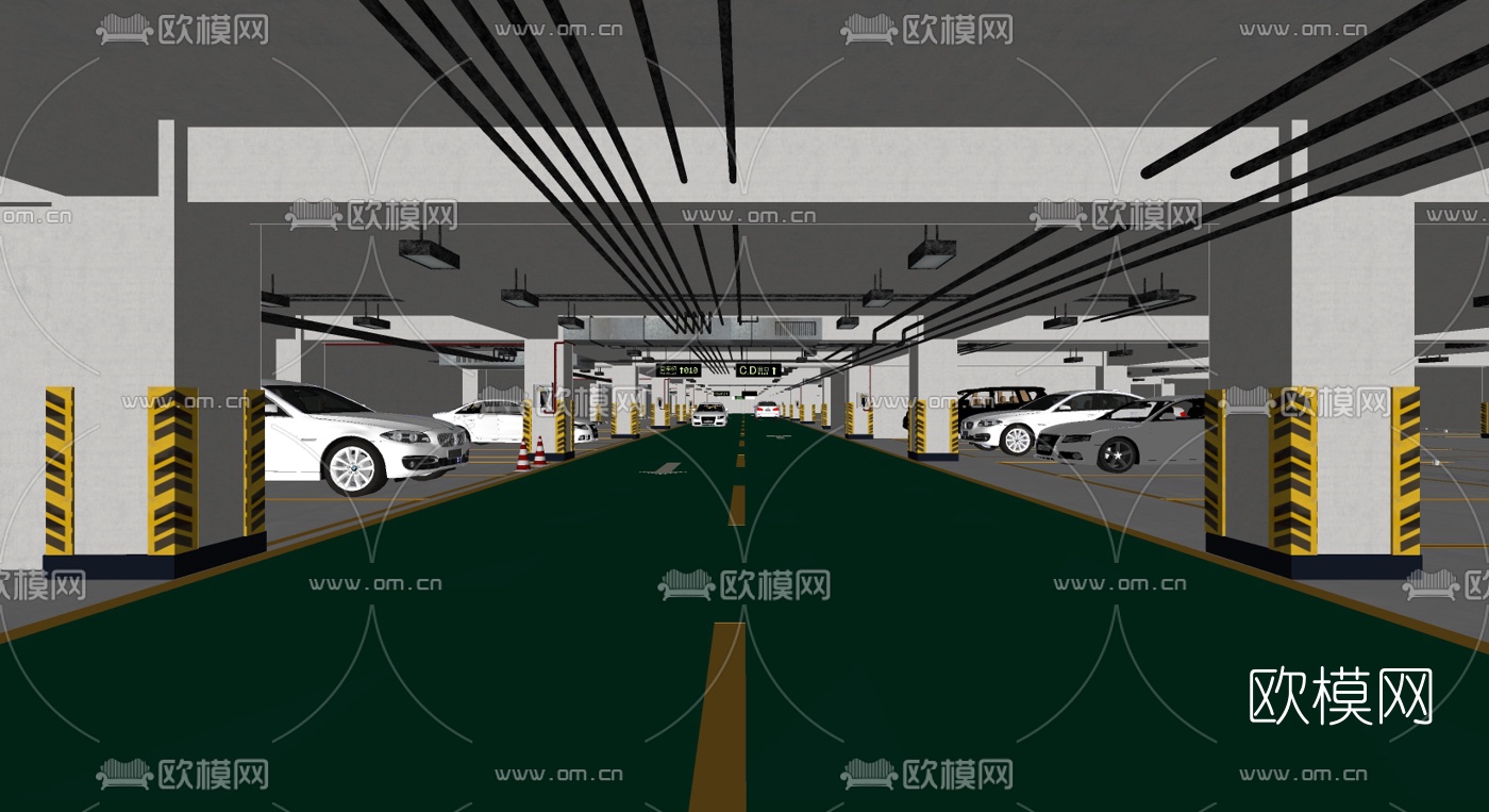 现代地下停车场su模型